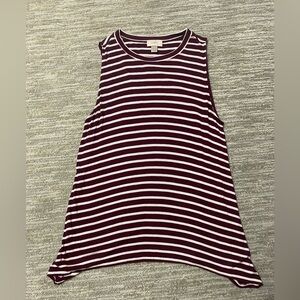 LOFT Women's Burgundy and White Striped Tank Top